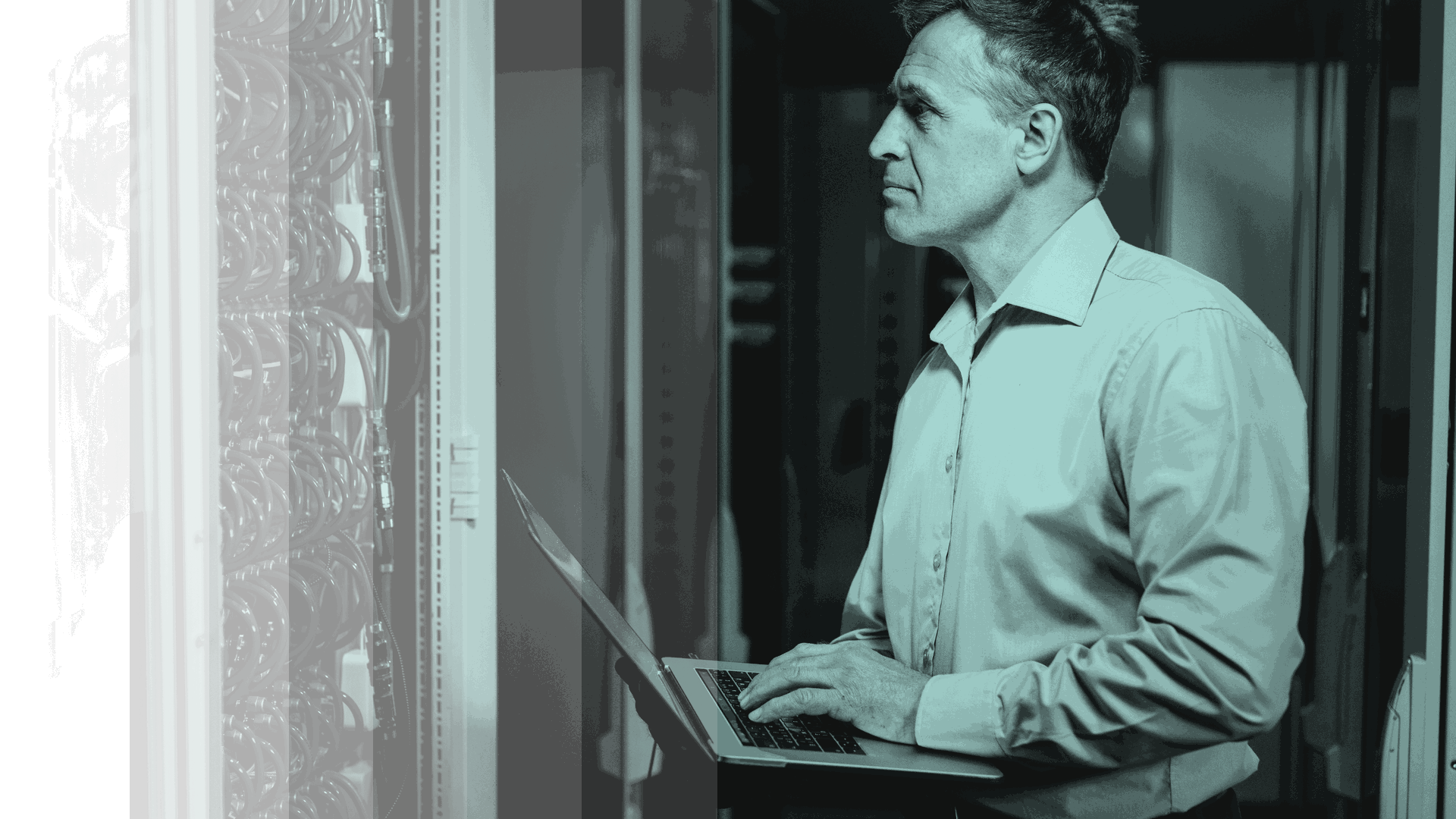 Technology leader working in an industrial server room